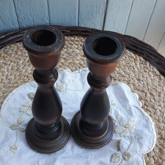 unknown Accents Vintage Walnut Turned Wood Candlesticks Poshmark